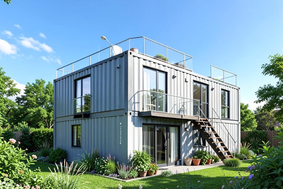 Two-storey container home with rooftop terrace and garden